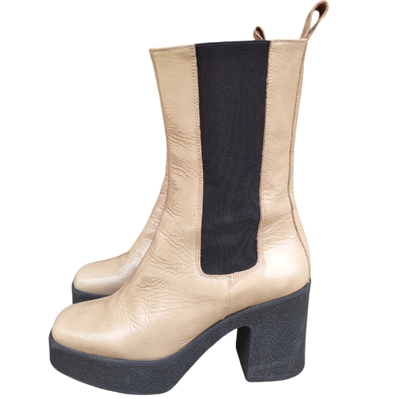 Intentionally Blank Size 38(7.5-8) Bossy Leather Chunky Platform Chelsea Boots - Picture 3 of 16